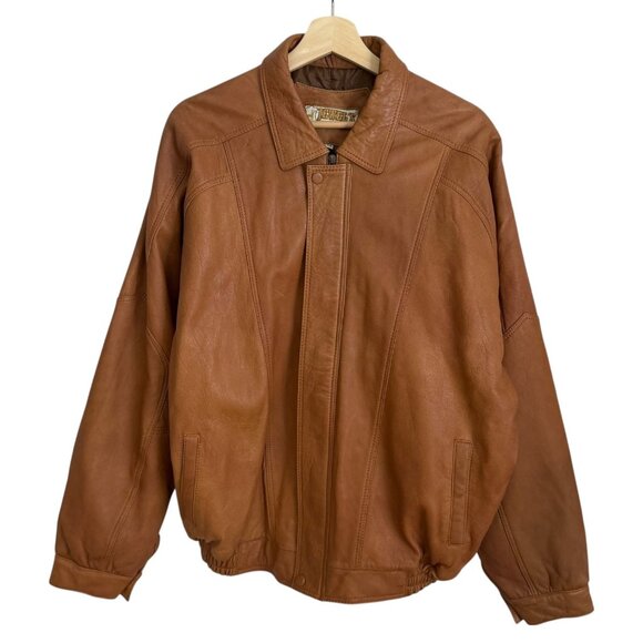 Vintage Jewels Mens Leather Bomber Jacket Brown Size 2XL Retro Rugged Western - Picture 1 of 12